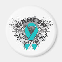 Grunge Winged Ribbon Gynaecologic Cancer Survivor Refrigerator Magnet