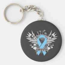 Grunge Winged Ribbon Prostate Cancer Survivor Key Chain