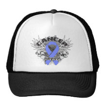 Grunge Winged Ribbon Stomach Cancer Survivor Mesh Hats