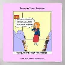 Guilt Trip Airlines Funny Carrtoon Funny Poster