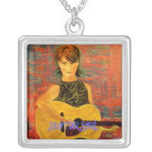 guitar girl art custom necklace
