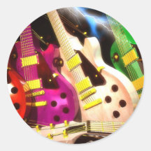 guitar, guitars, electric,lightning,rock,music, round sticker
