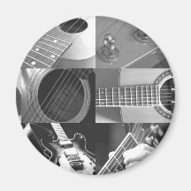 Guitar Photography Collage - black and white Refrigerator Magnet