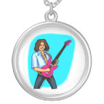 Guitar player, dark skinned, playing electric necklaces