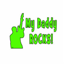 guitar rocks holding up electric green daddy rocks cut outs