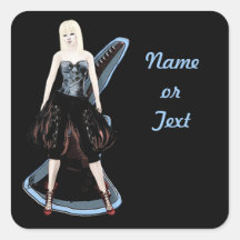 Guitar Rok Star Chik Square Stickers