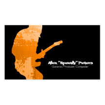 Guitarist Grunge Orange Silhouette Business Card
