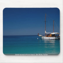 Gulet moored off town beach, Olu Deniz, Turkey Mousepad