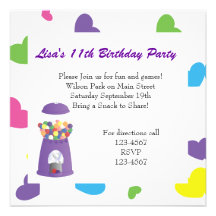 Gumball Machine and Hearts Custom Invitation