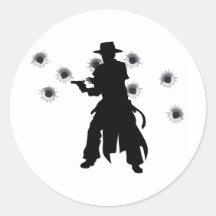 Gun slinger western shoot-out round stickers