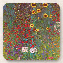 Gustav Klimt Farm Garden with Sunflowers Coasters