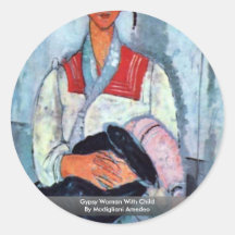 Gypsy Woman With Child By Modigliani Amedeo Round Stickers