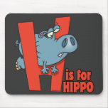 H is for hippo funny alphabet cartoon mousepads