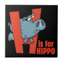 H is for hippo funny alphabet cartoon tile