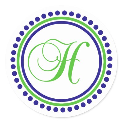 H Monogram Navy Blue Lime Green Dot Circle Stickers by 