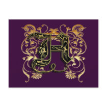 H monogrammed postcard royal purple