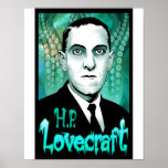 H.P. Lovecraft portrait (aqua) posters