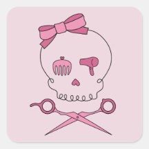 Hair Accessory Skull & Scissor Crossbones (Pink) Square Stickers