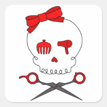Hair Accessory Skull & Scissor Crossbones (Red) Square Stickers