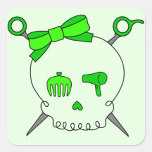 Hair Accessory Skull & Scissors (Lime Green #2) Square Stickers