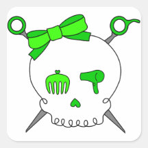 Hair Accessory Skull & Scissors (Lime Green) Stickers