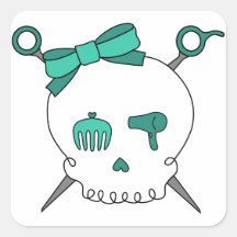 Hair Accessory Skull & Scissors (Turquoise) Square Sticker