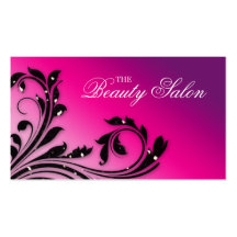 Hair Salon Business Card Beauty Leaves Pink Purple