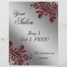 Hair Salon Flyer Sale Zebra Sparkle Red Silver