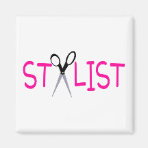 Hair Stylist Pink with Scissors Fridge Magnet