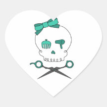 Hair Stylist Skull & Scissor Crossbones -Turquoise Heart Sticker