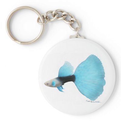 Half Black Blue Fancy Guppy Keychains by twopurringcats