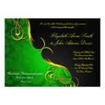Half Damask Green/Black Wedding Invitation