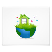 half globe with green house and birds ecolog desig photograph