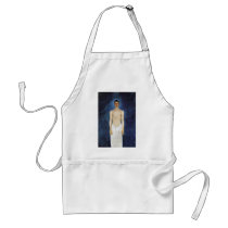 Half-Nude Self-Portrait Against A Blue Background Aprons