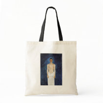 Half-Nude Self-Portrait Against A Blue Background Canvas Bag