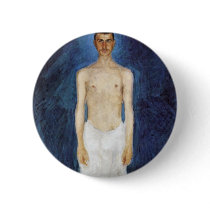 Half-Nude Self-Portrait Against A Blue Background Pinback Button