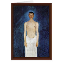 Half-Nude Self-Portrait Against A Blue Background Cards
