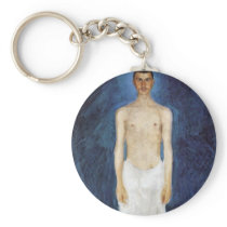 Half-Nude Self-Portrait Against A Blue Background Keychains
