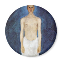 Half-Nude Self-Portrait Against A Blue Background Refrigerator Magnets