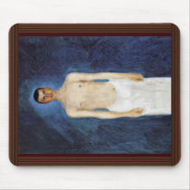 Half-Nude Self-Portrait Against A Blue Background Mouse Pad