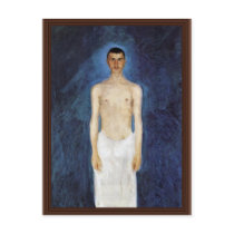 Half-Nude Self-Portrait Against A Blue Background Post Card