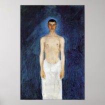 Half-Nude Self-Portrait Against A Blue Background Poster