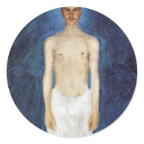 Half-Nude Self-Portrait Against A Blue Background Stickers