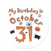 Halloween Birthday October 31st Round Sticker