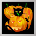 Halloween Black Cat and Pumpkins poster posters