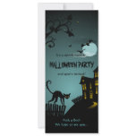 Halloween Black Cat Haunted House Blue invitations