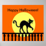 Halloween Black Cat Moon Fence Poster