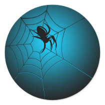 Halloween Black Spider on Web Round Sticker