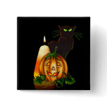 HALLOWEEN CANDLE, JACK & CAT by SHARON SHARPE Pinback Button
