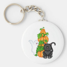 Halloween Cat and Pumpkins Keychain